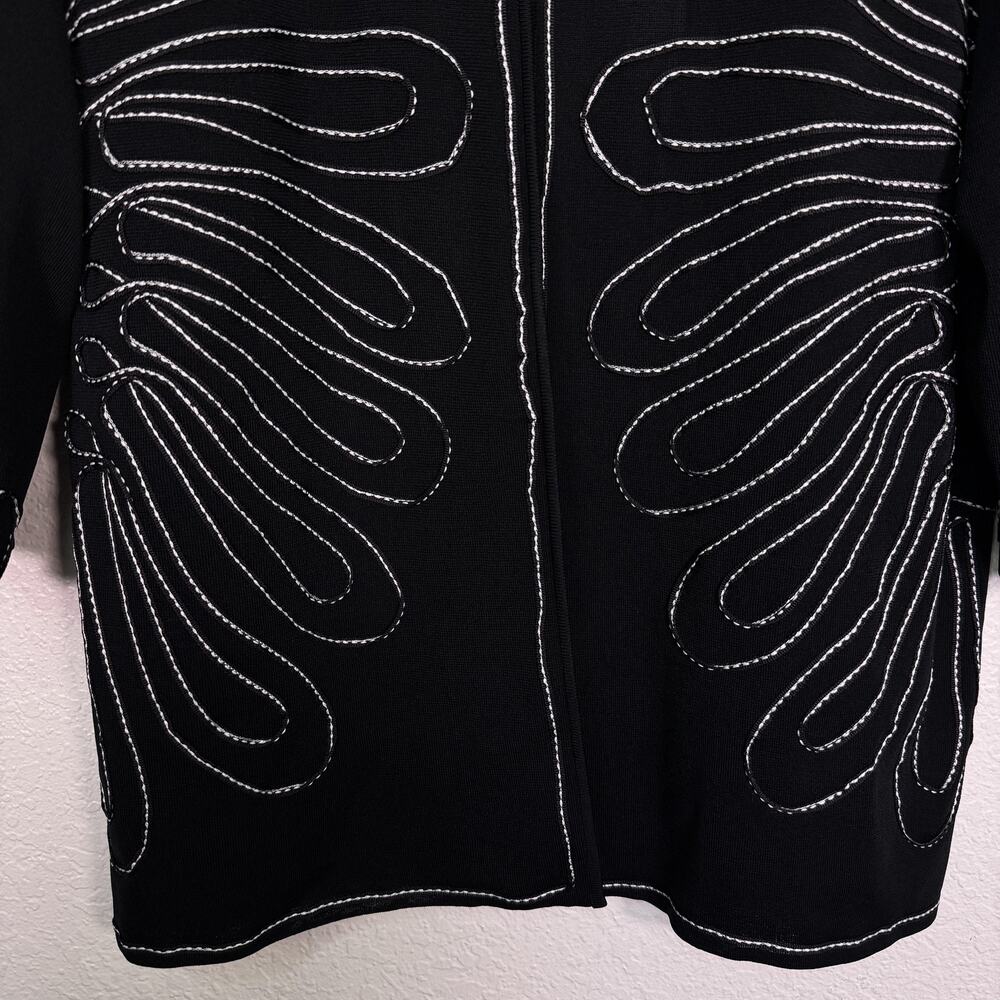 Ming Wang Cardigan Jacket Womens 1X Knit Embroidered Geometric Black Plus Size - Picture 6 of 11